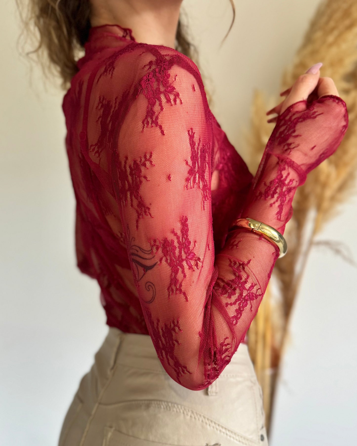 TOP DENTELLE - CERISE