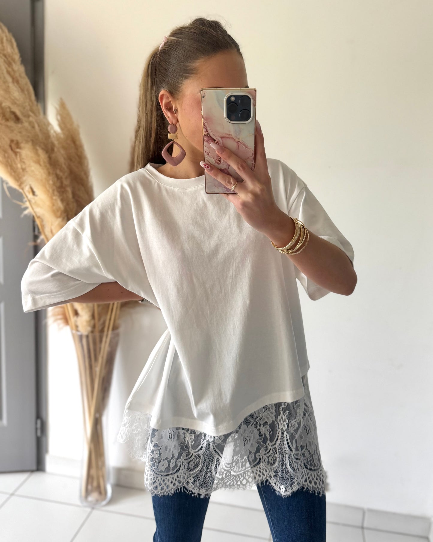 T-SHIRT DENTELLE - BLANC