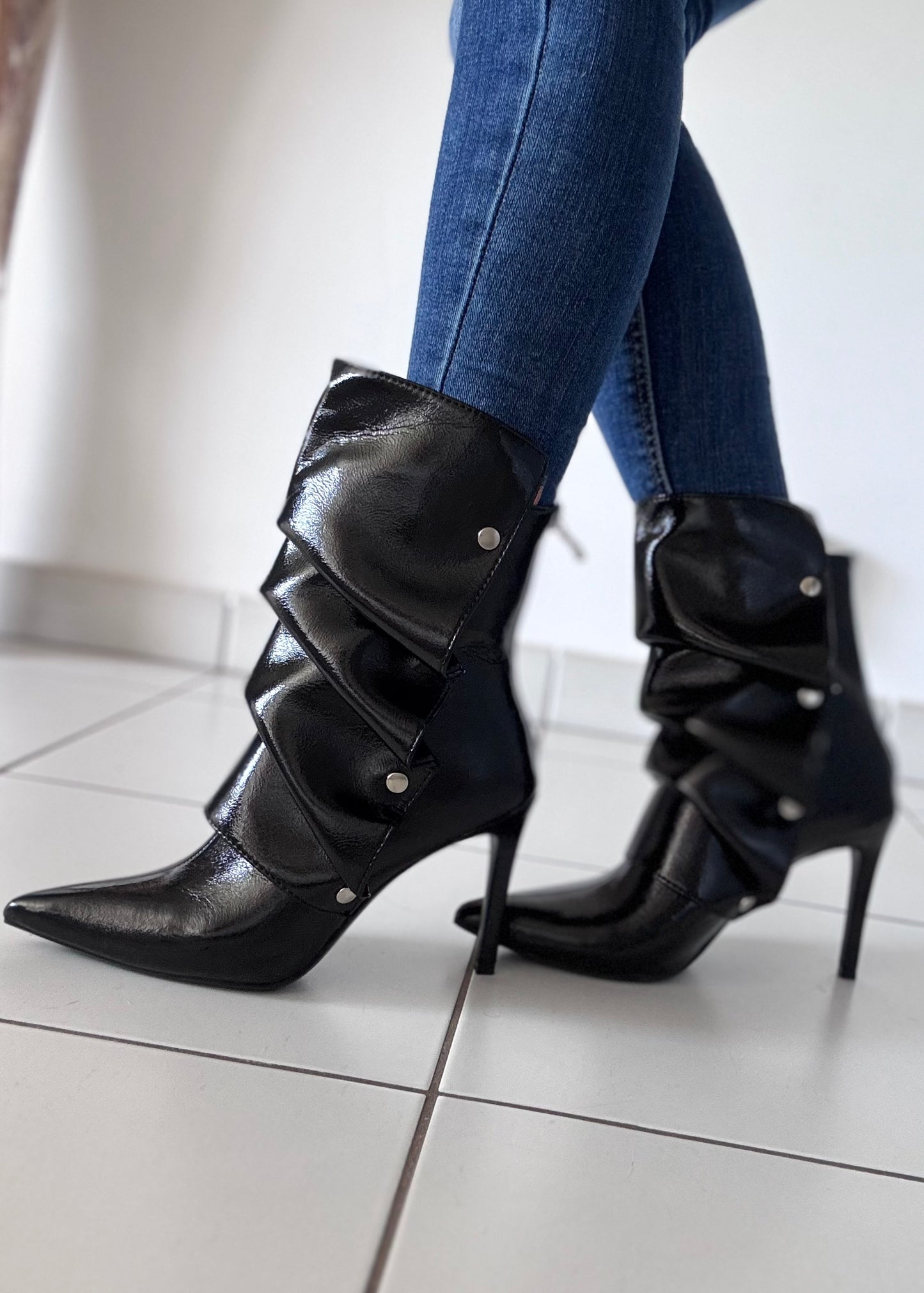 BOTTINES DRAPPÉES - NOIRES