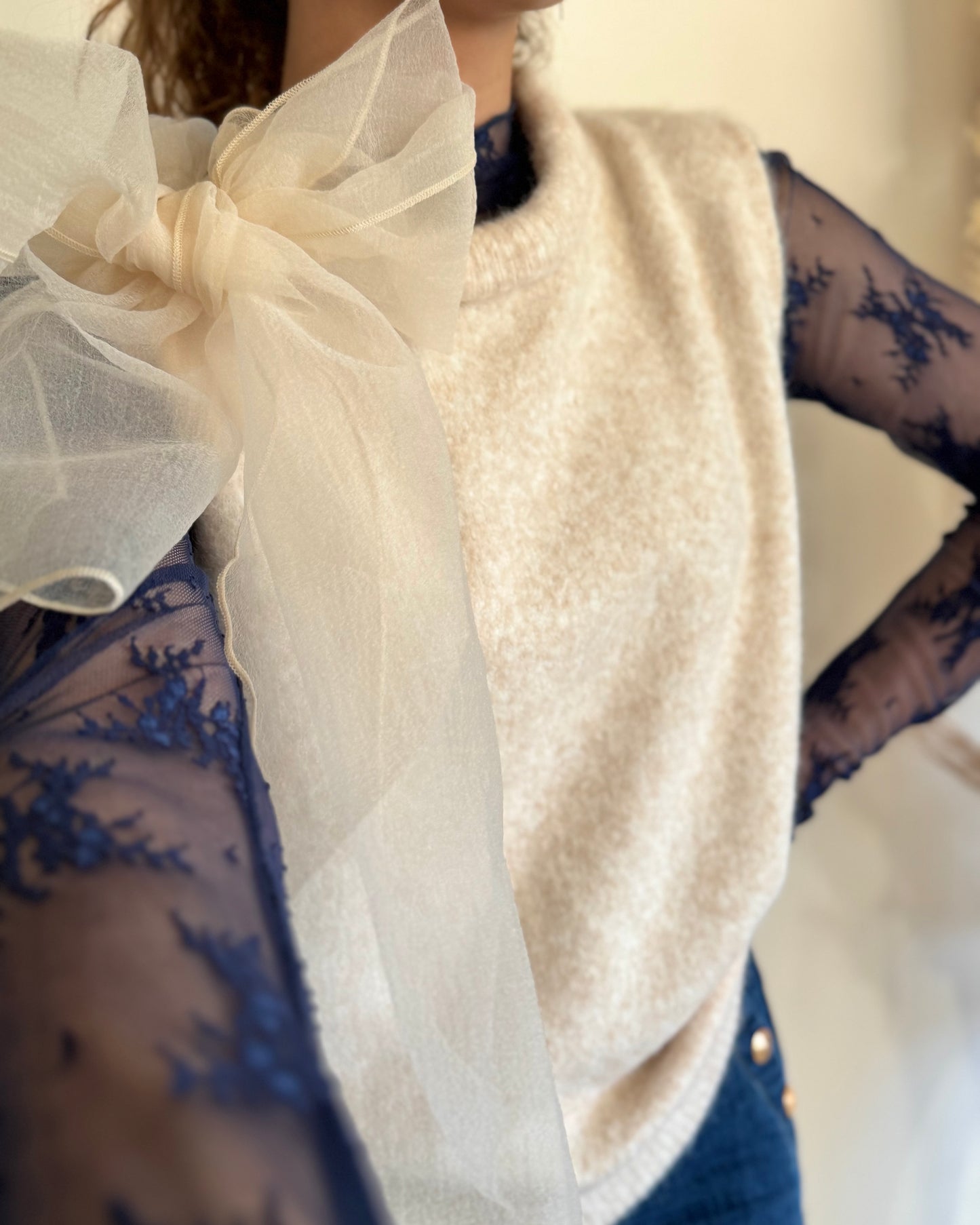 TOP DENTELLE - MARINE