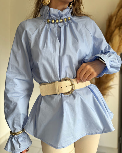 BLOUSE PERLÉE  - CIEL