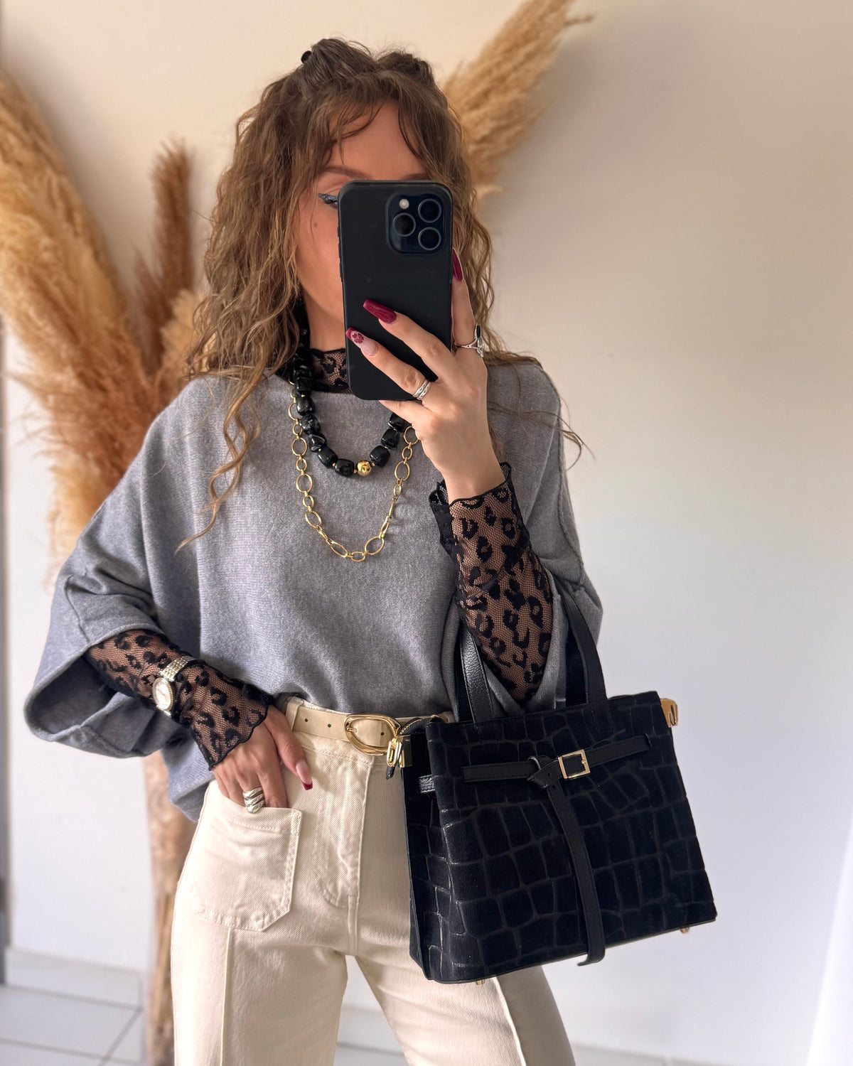 SAC CROCO NOIR - CUIR