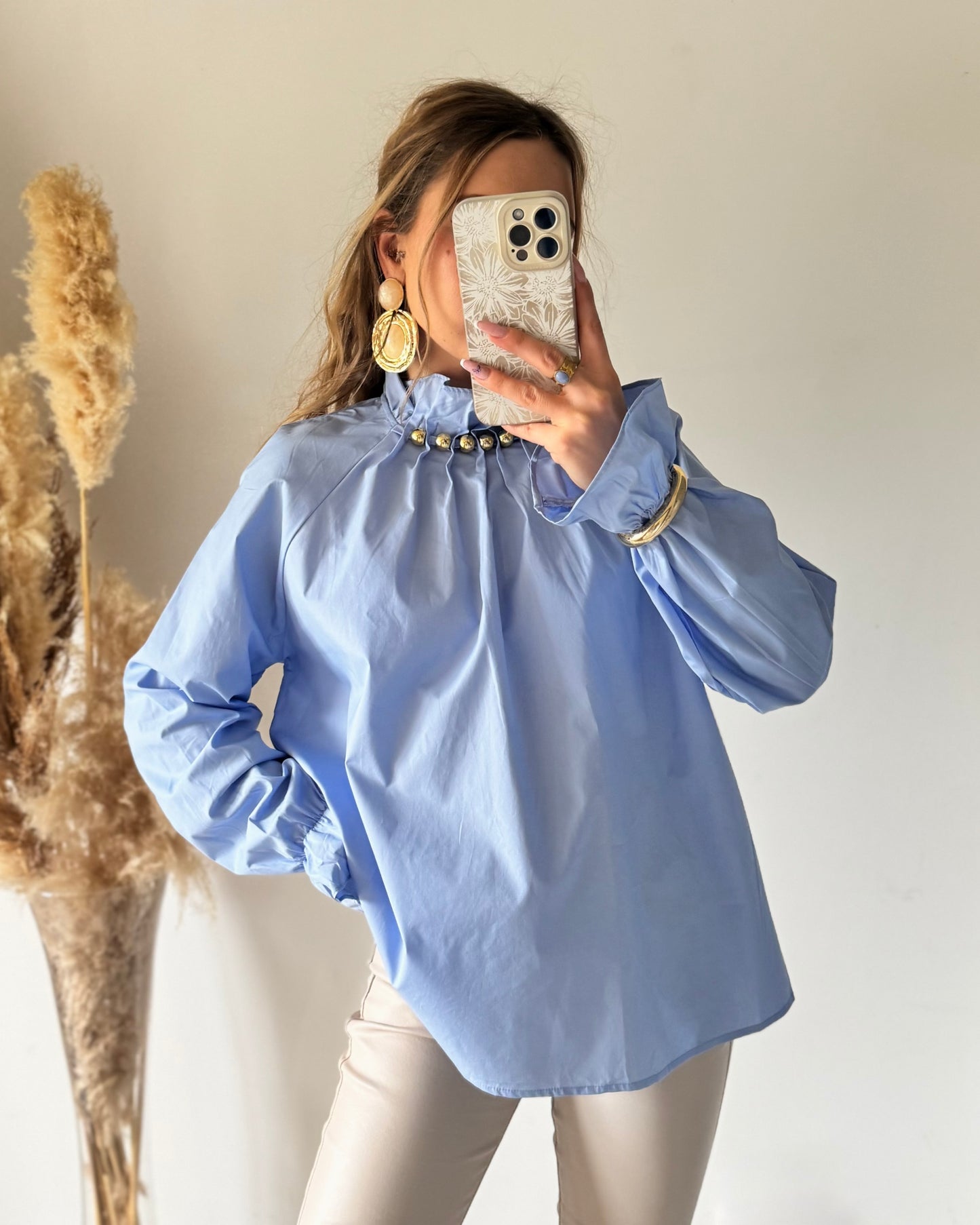 BLOUSE PERLÉE  - CIEL