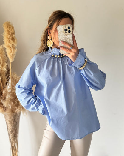 BLOUSE PERLÉE  - CIEL