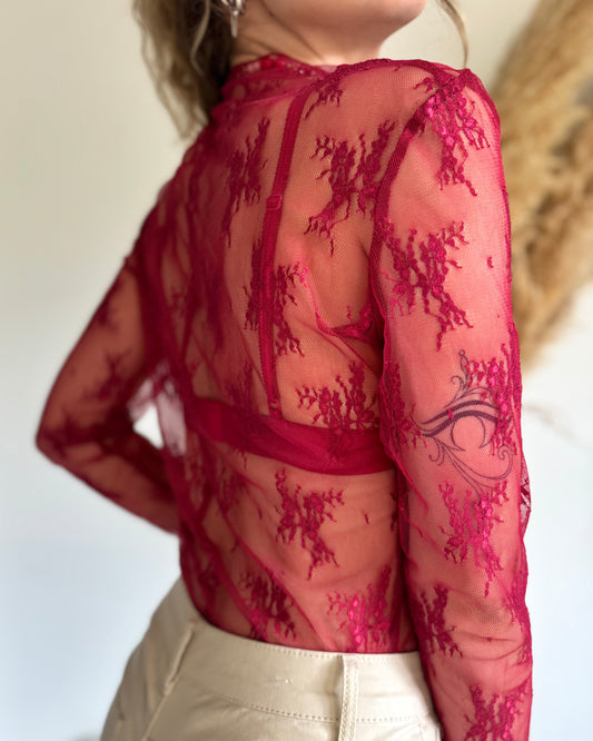 TOP DENTELLE - CERISE
