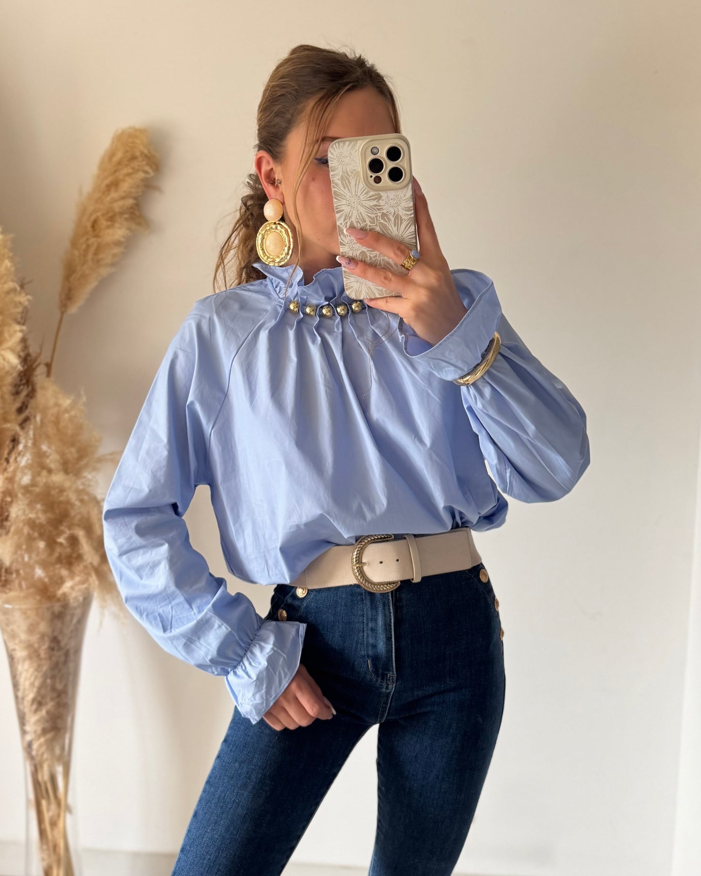 BLOUSE PERLÉE  - CIEL