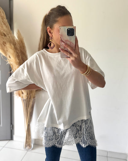 T-SHIRT DENTELLE - BLANC