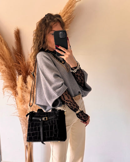 SAC CROCO NOIR - CUIR