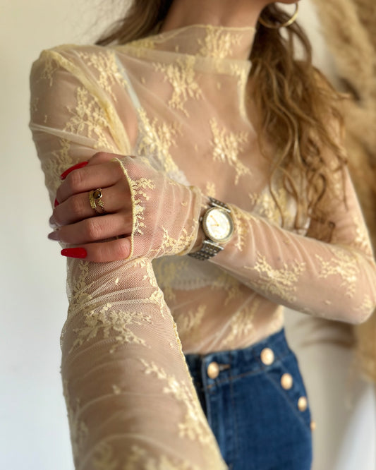 TOP DENTELLE - JAUNE