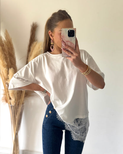 T-SHIRT DENTELLE - BLANC