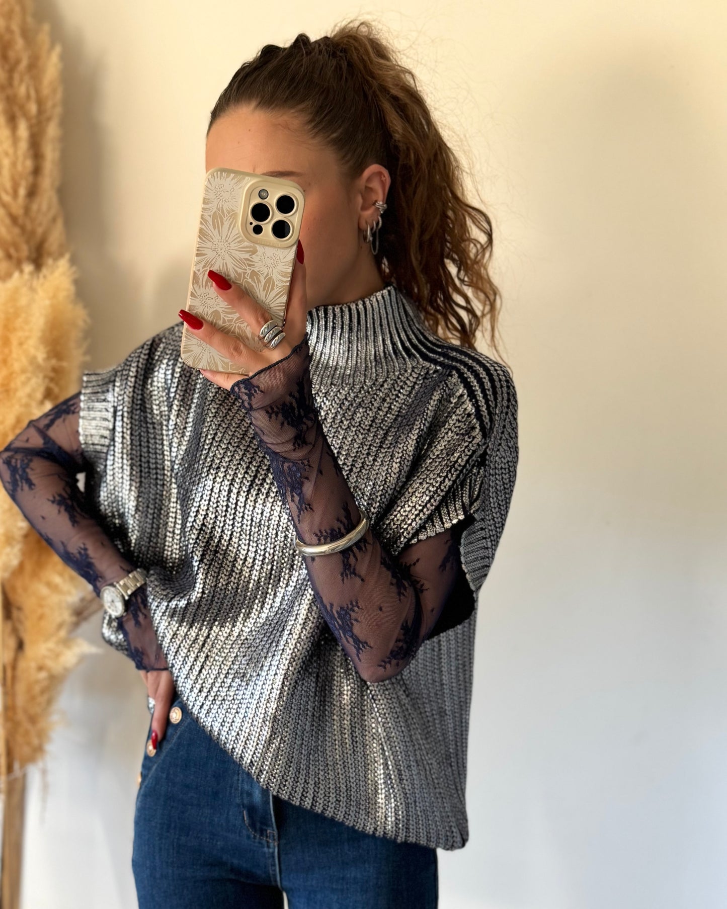 TOP DENTELLE - MARINE