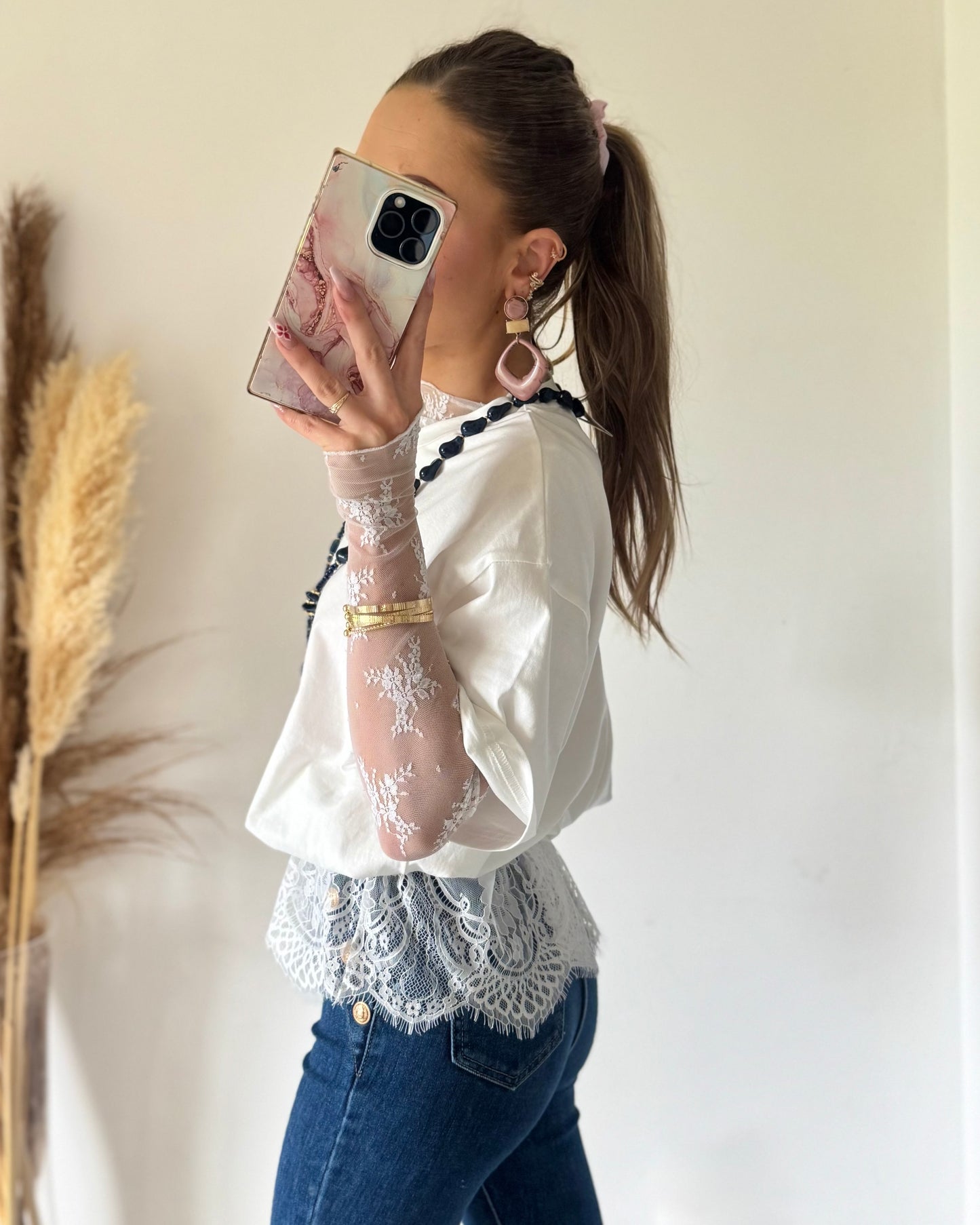 T-SHIRT DENTELLE - BLANC