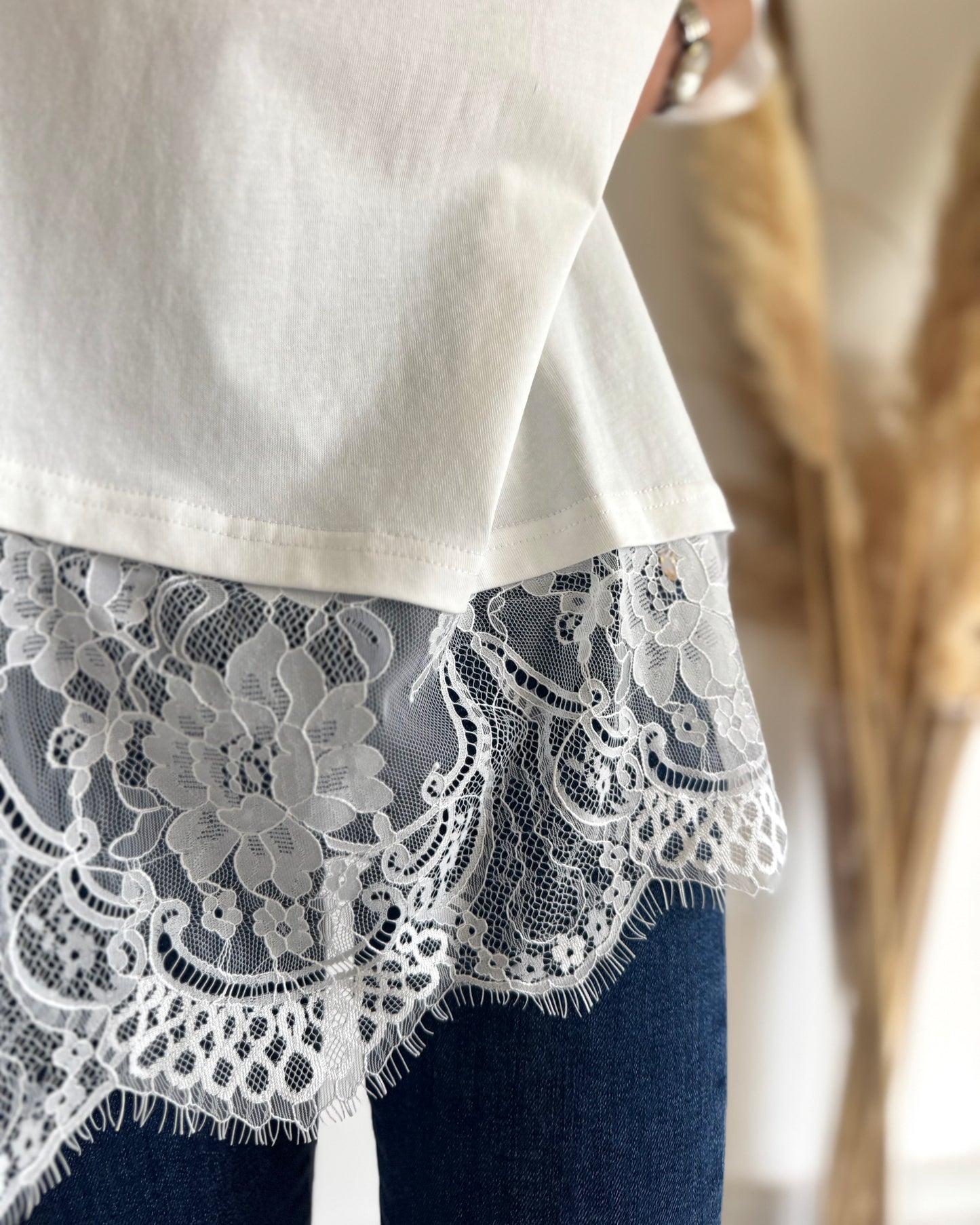 T-SHIRT DENTELLE - BLANC