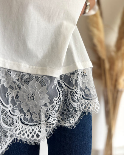 T-SHIRT DENTELLE - BLANC