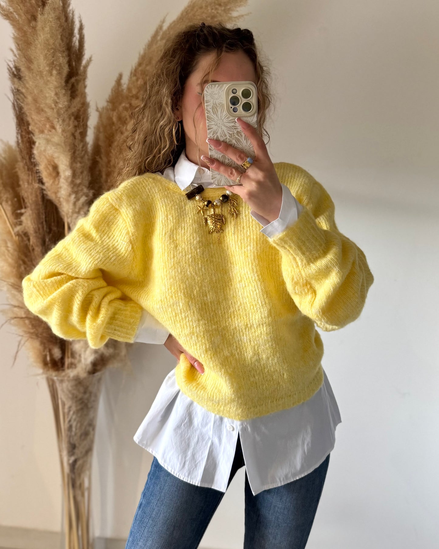PULL CROISÉ - JAUNE