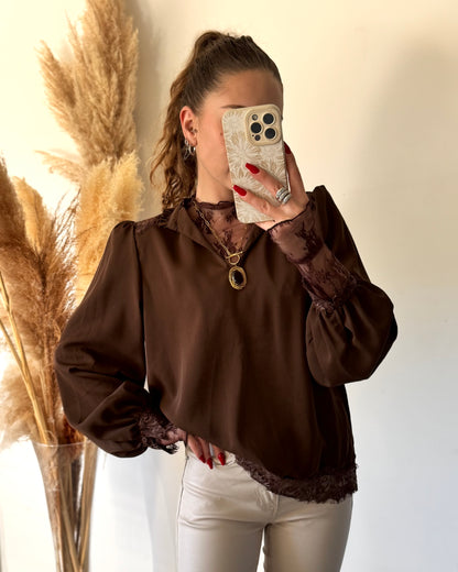 TOP DENTELLE - CHOCOLAT