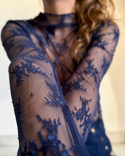 TOP DENTELLE - MARINE
