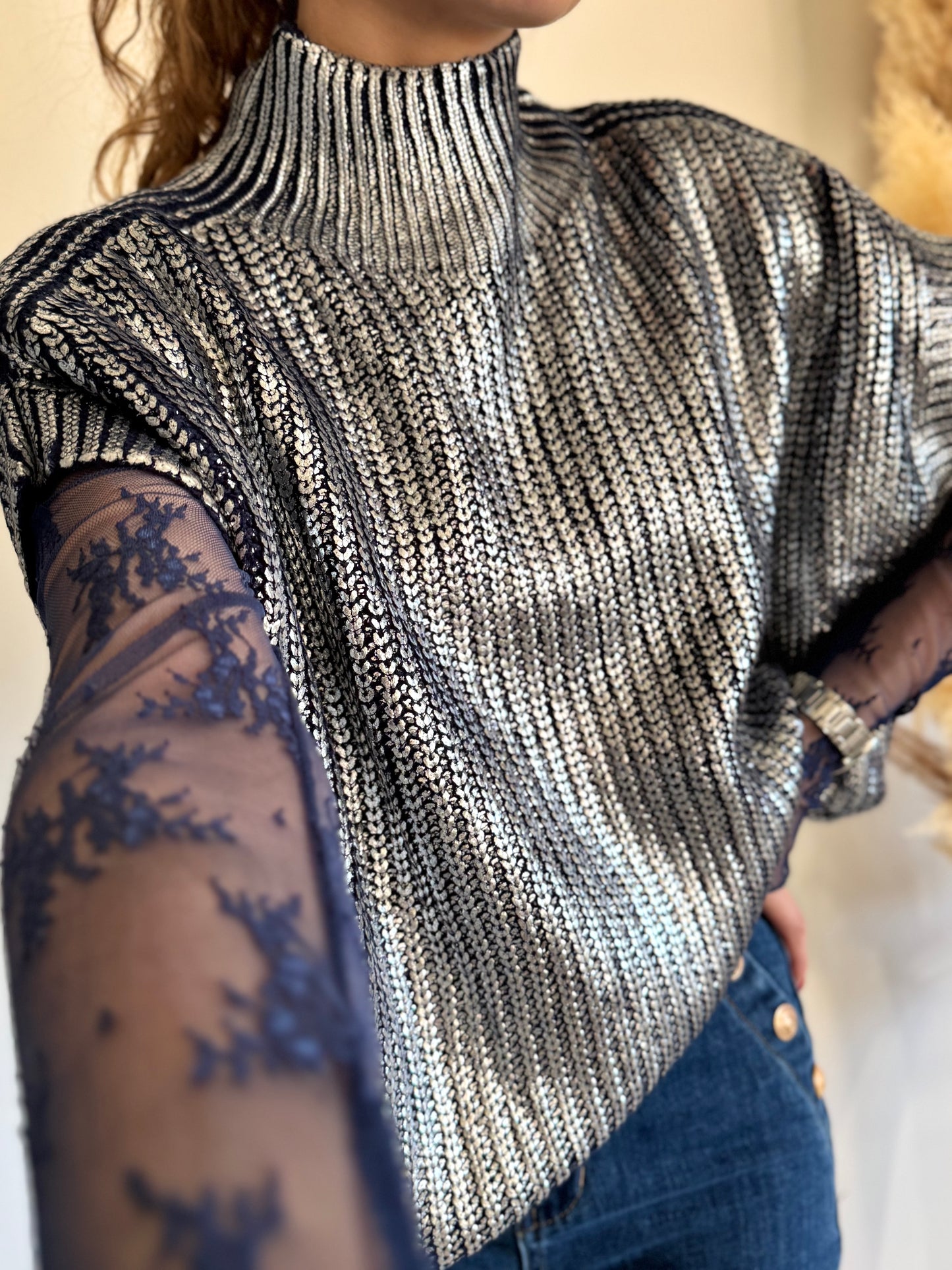 TOP DENTELLE - MARINE