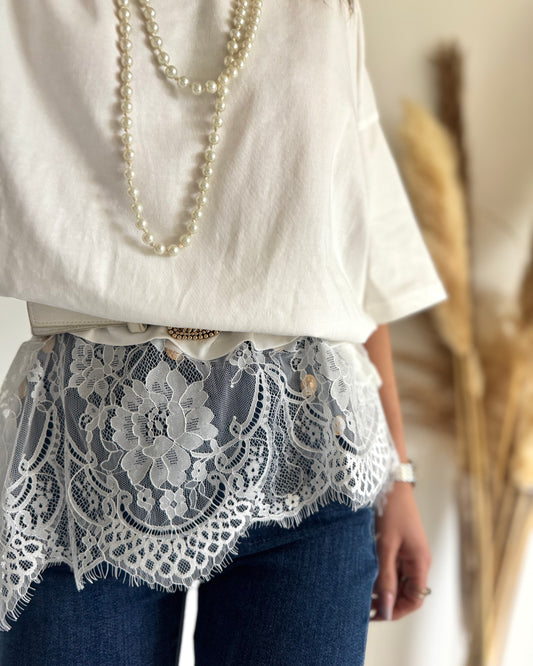 T-SHIRT DENTELLE - BLANC