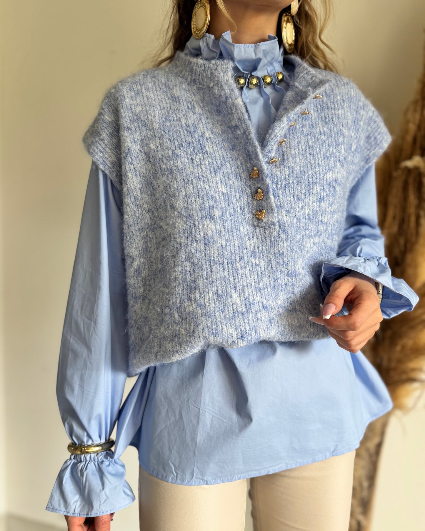 BLOUSE PERLÉE  - CIEL