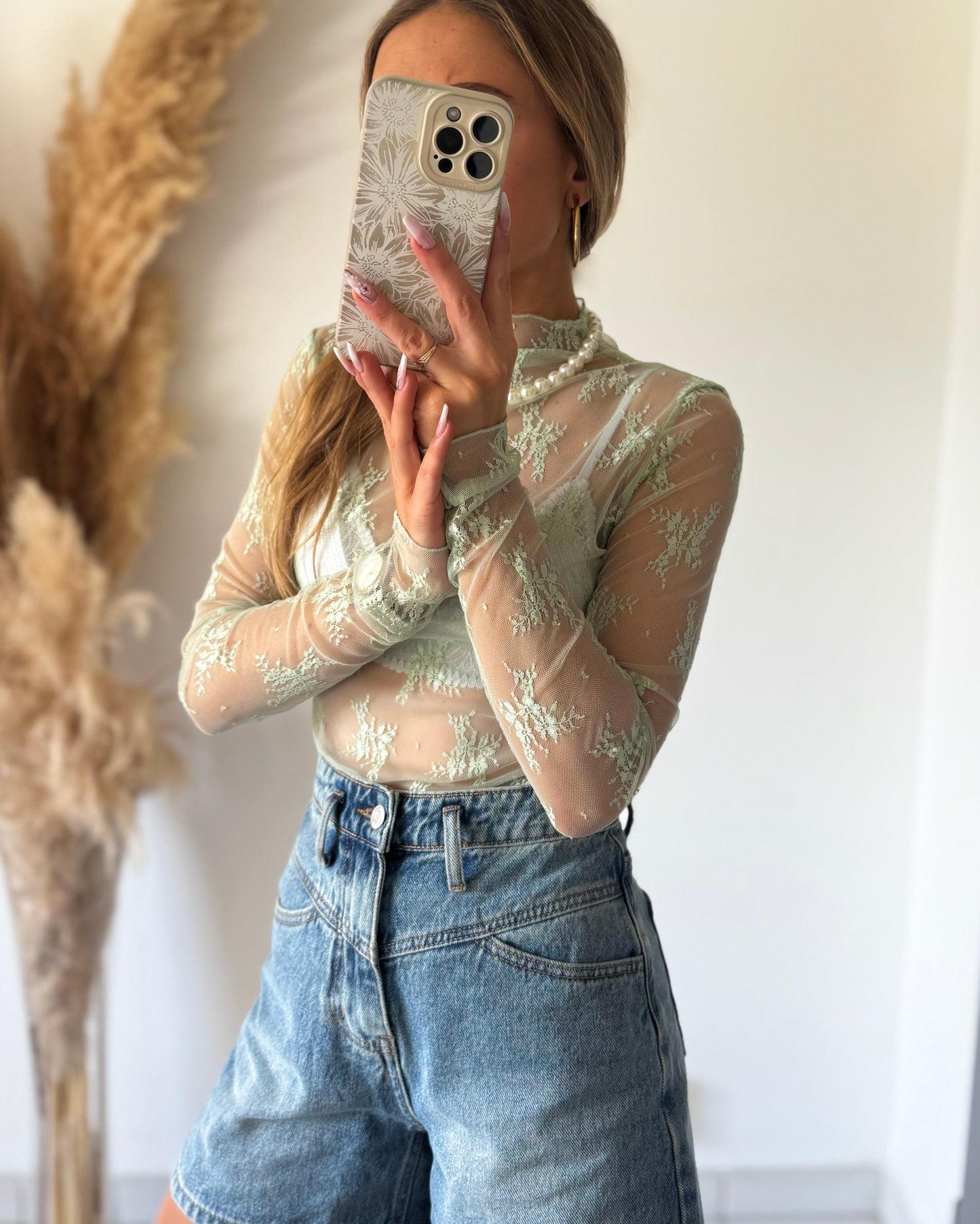 TOP DENTELLE - VERT D'EAU