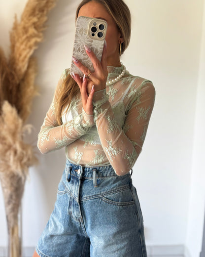 TOP DENTELLE - VERT D'EAU