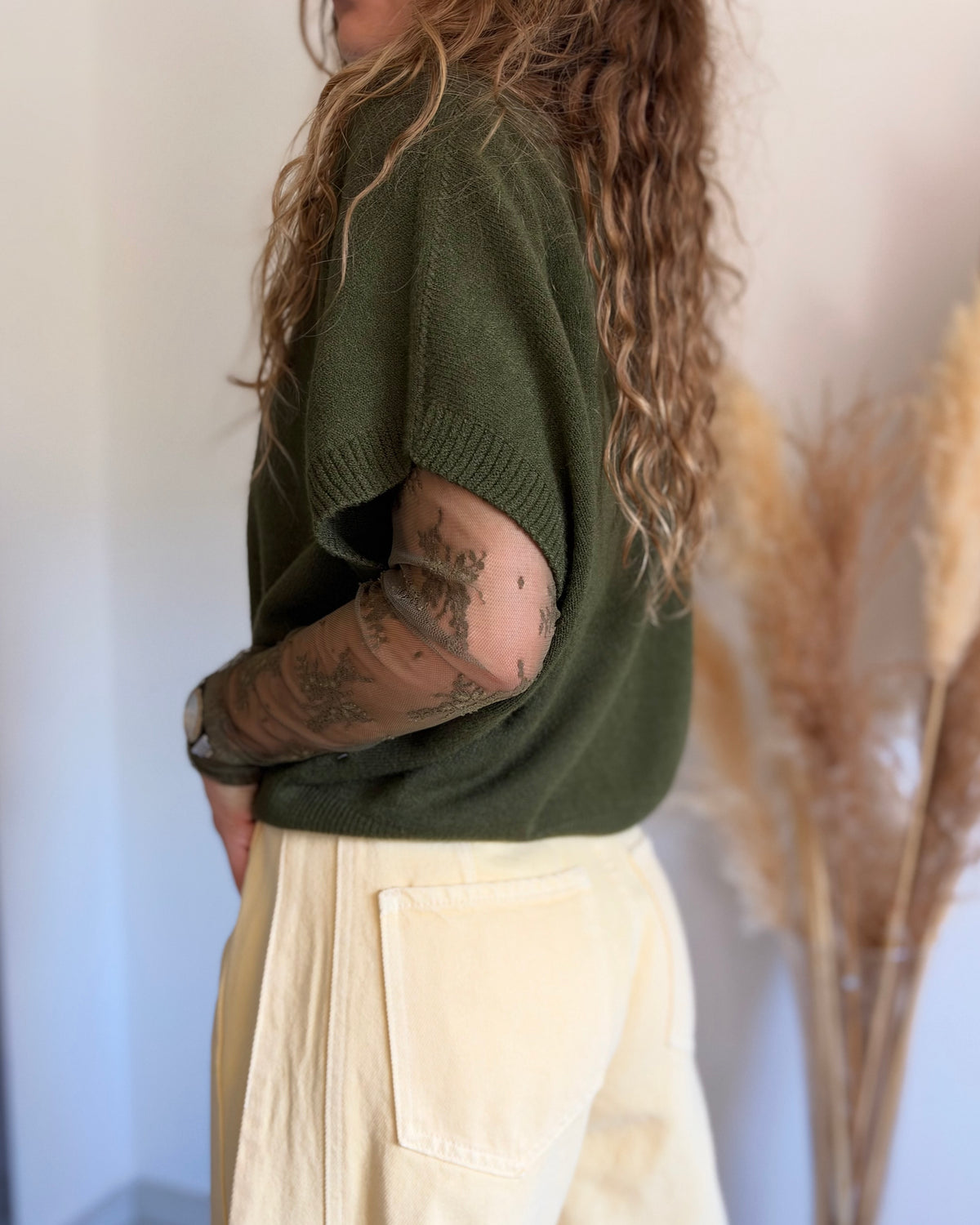 TOP DENTELLE - KAKI
