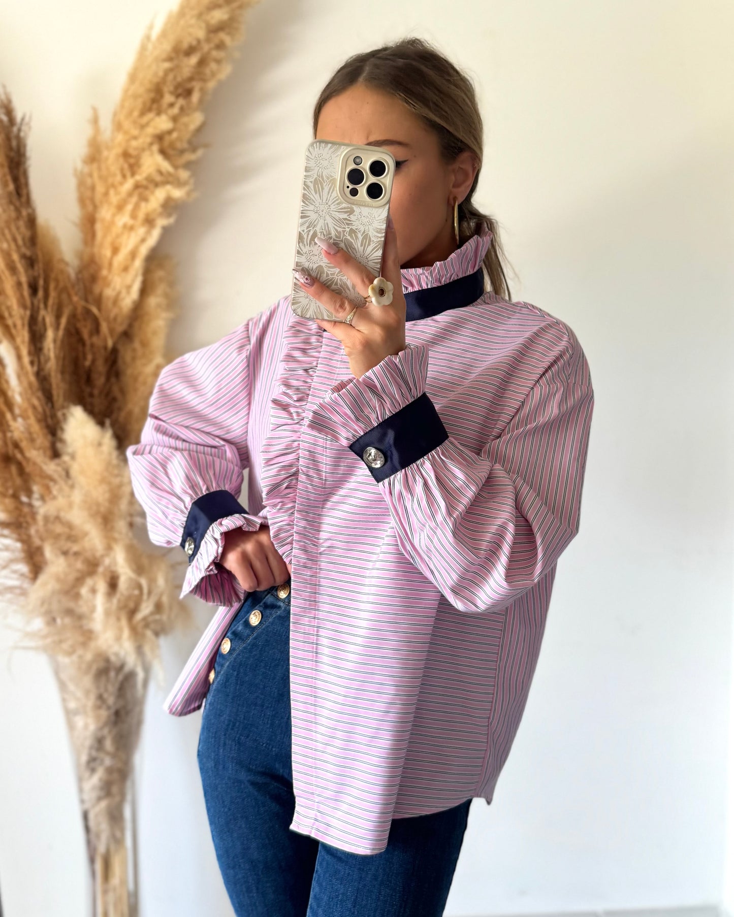 BLOUSE RAYÉE - ROSE