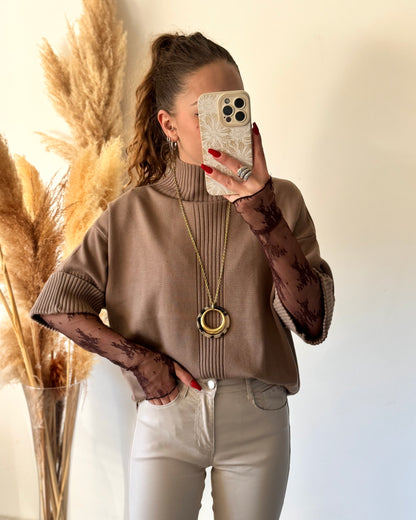 TOP DENTELLE - CHOCOLAT