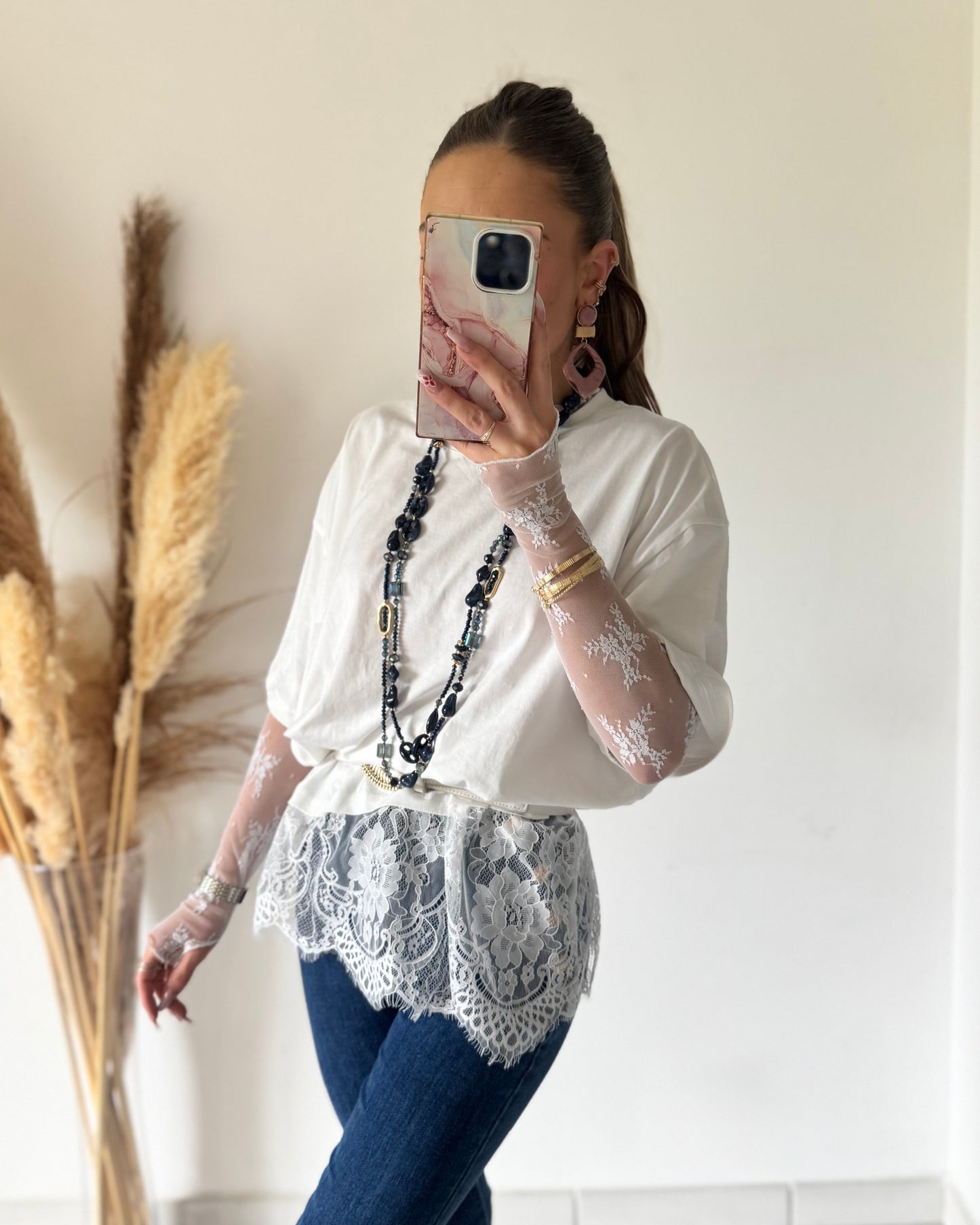 T-SHIRT DENTELLE - BLANC