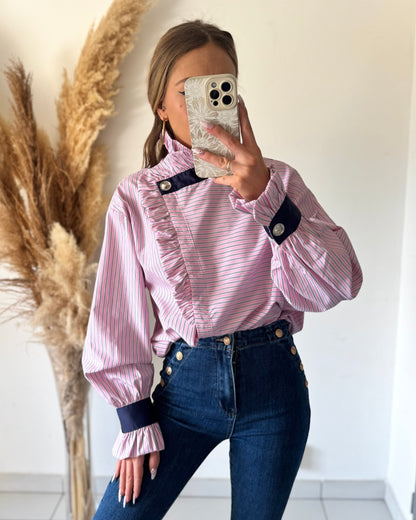 BLOUSE RAYÉE - ROSE