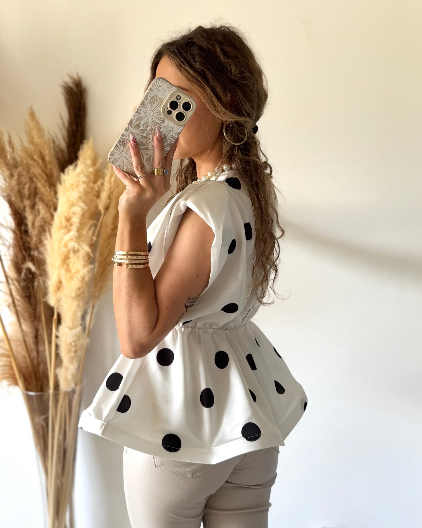 TOP PEPLUM A POIS