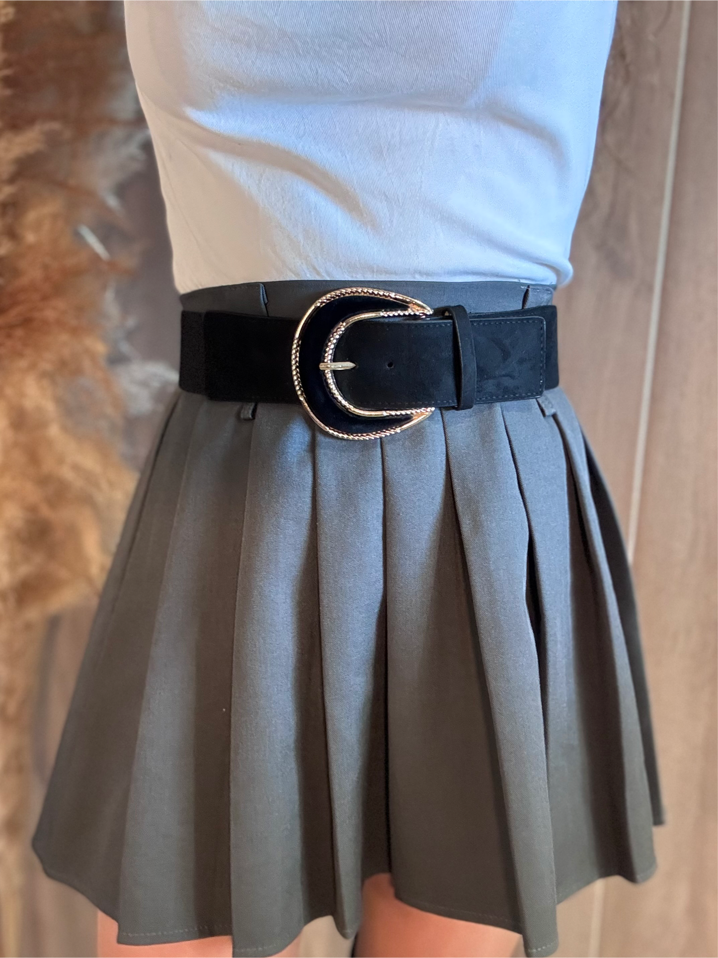 ceinture élastique noir et doré - effet daim