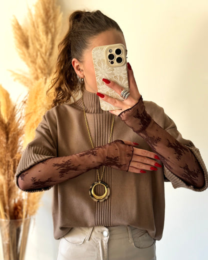 TOP DENTELLE - CHOCOLAT