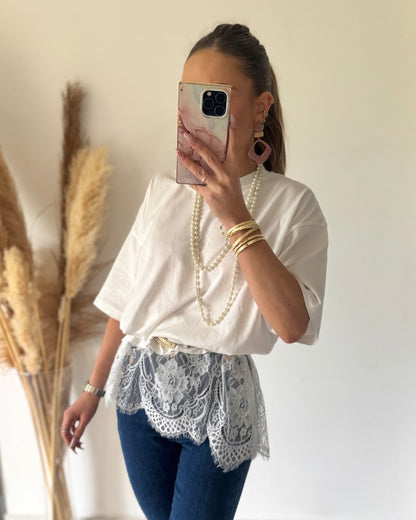 T-SHIRT DENTELLE - BLANC