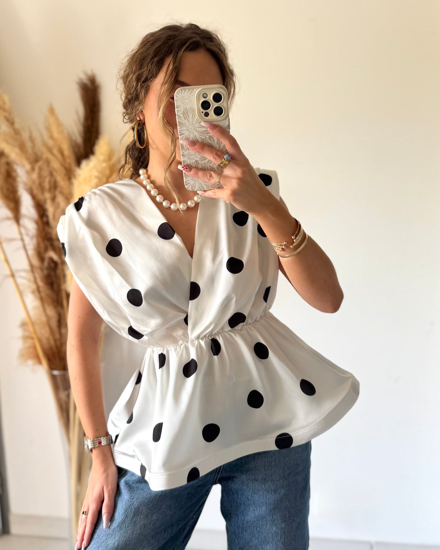 TOP PEPLUM A POIS