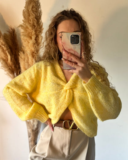 PULL CROISÉ - JAUNE