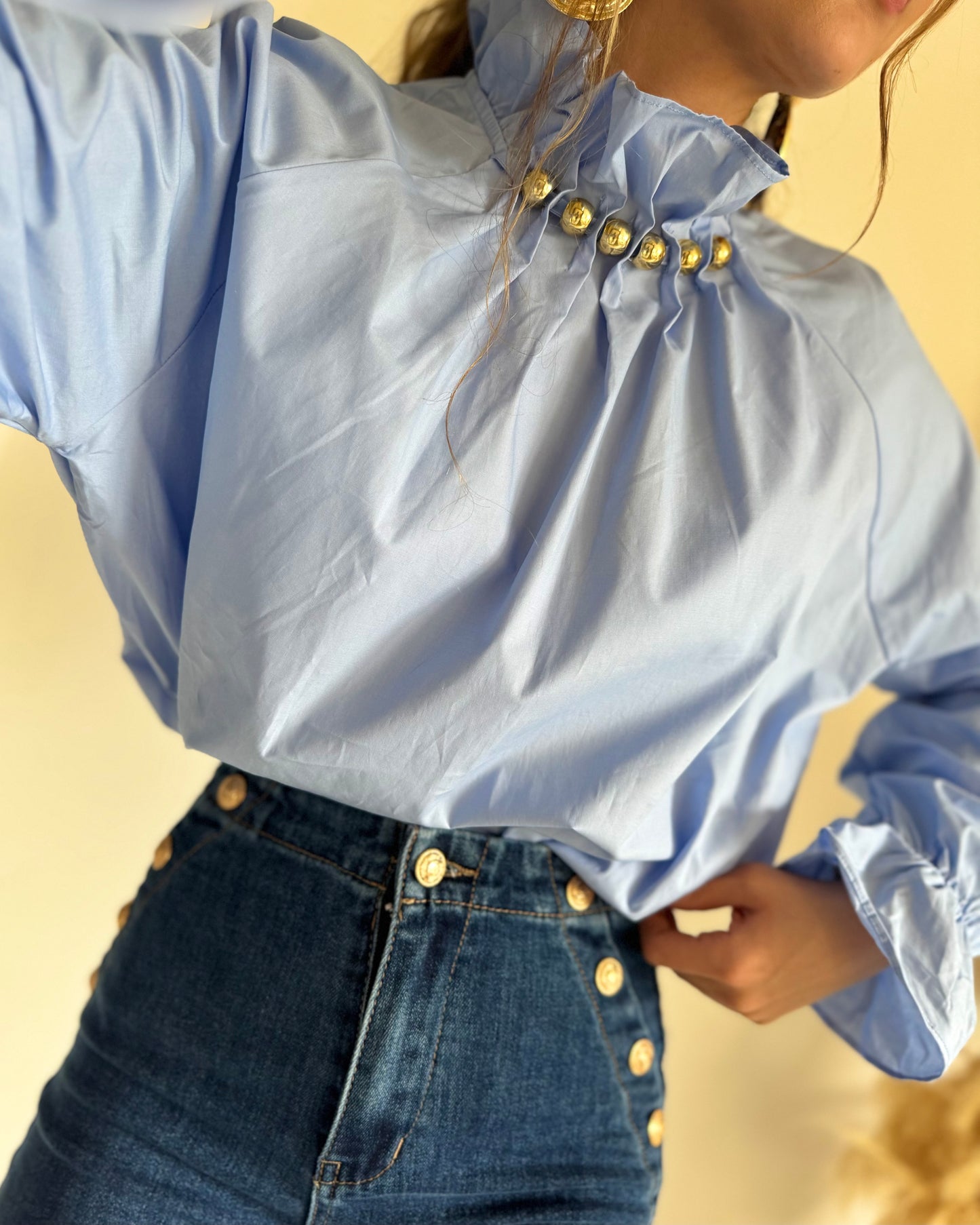 BLOUSE PERLÉE  - CIEL