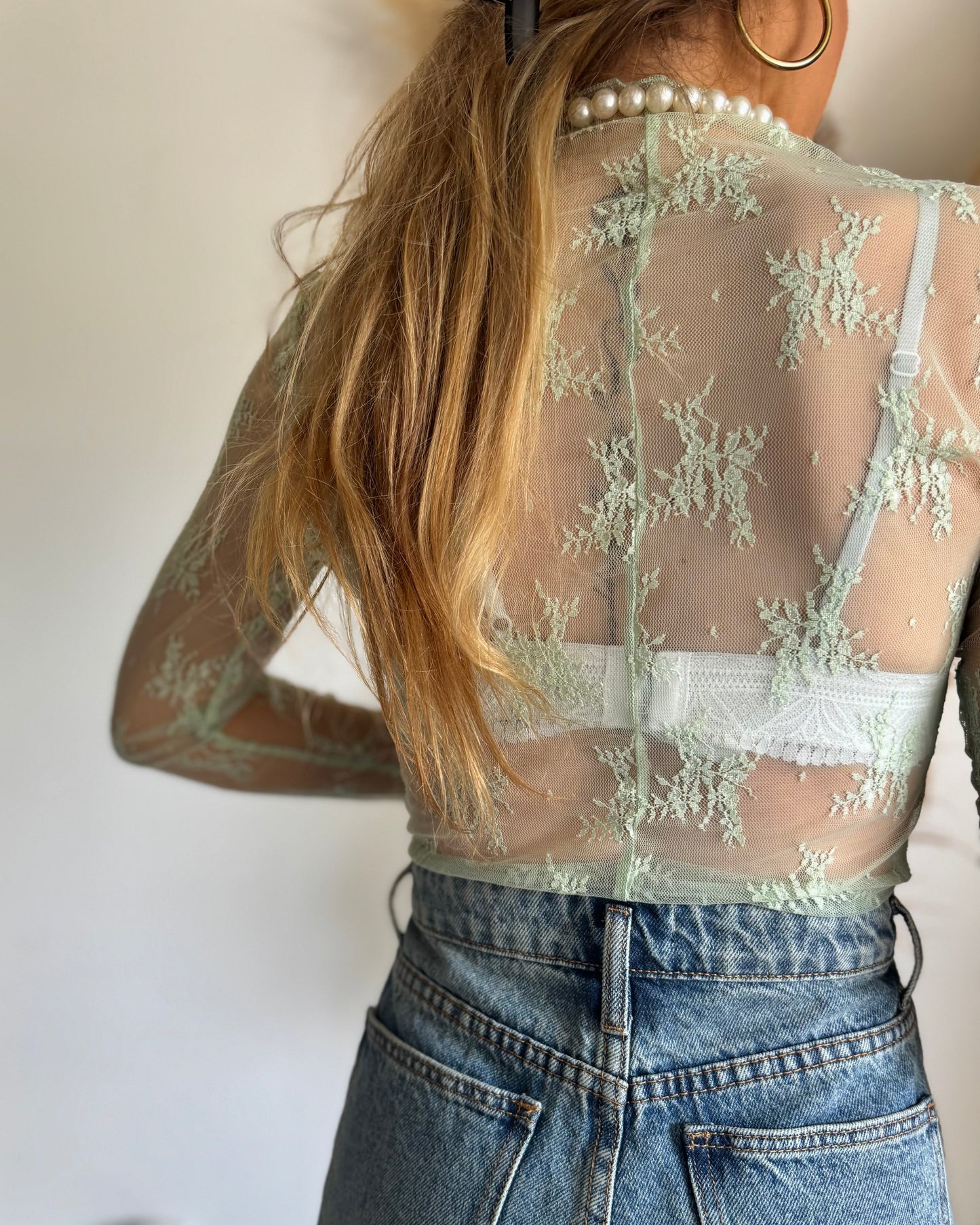 TOP DENTELLE - VERT D'EAU