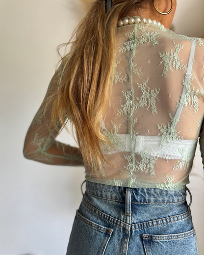 TOP DENTELLE - VERT D'EAU