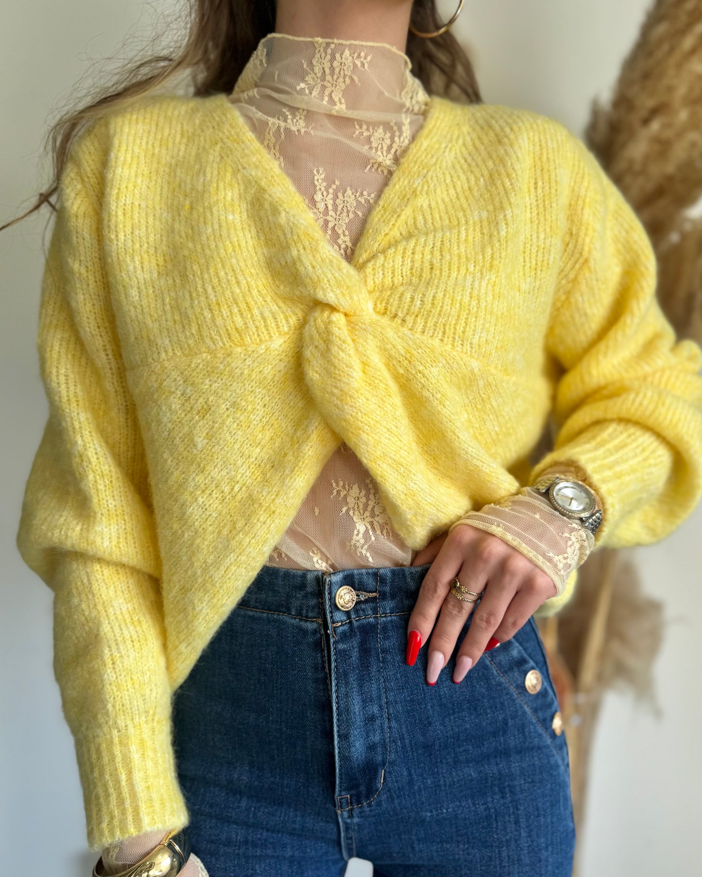 PULL CROISÉ - JAUNE