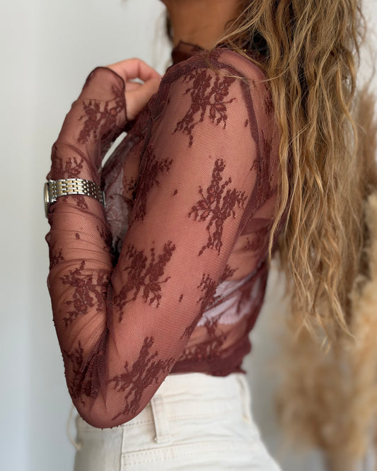 TOP DENTELLE - CHOCOLAT